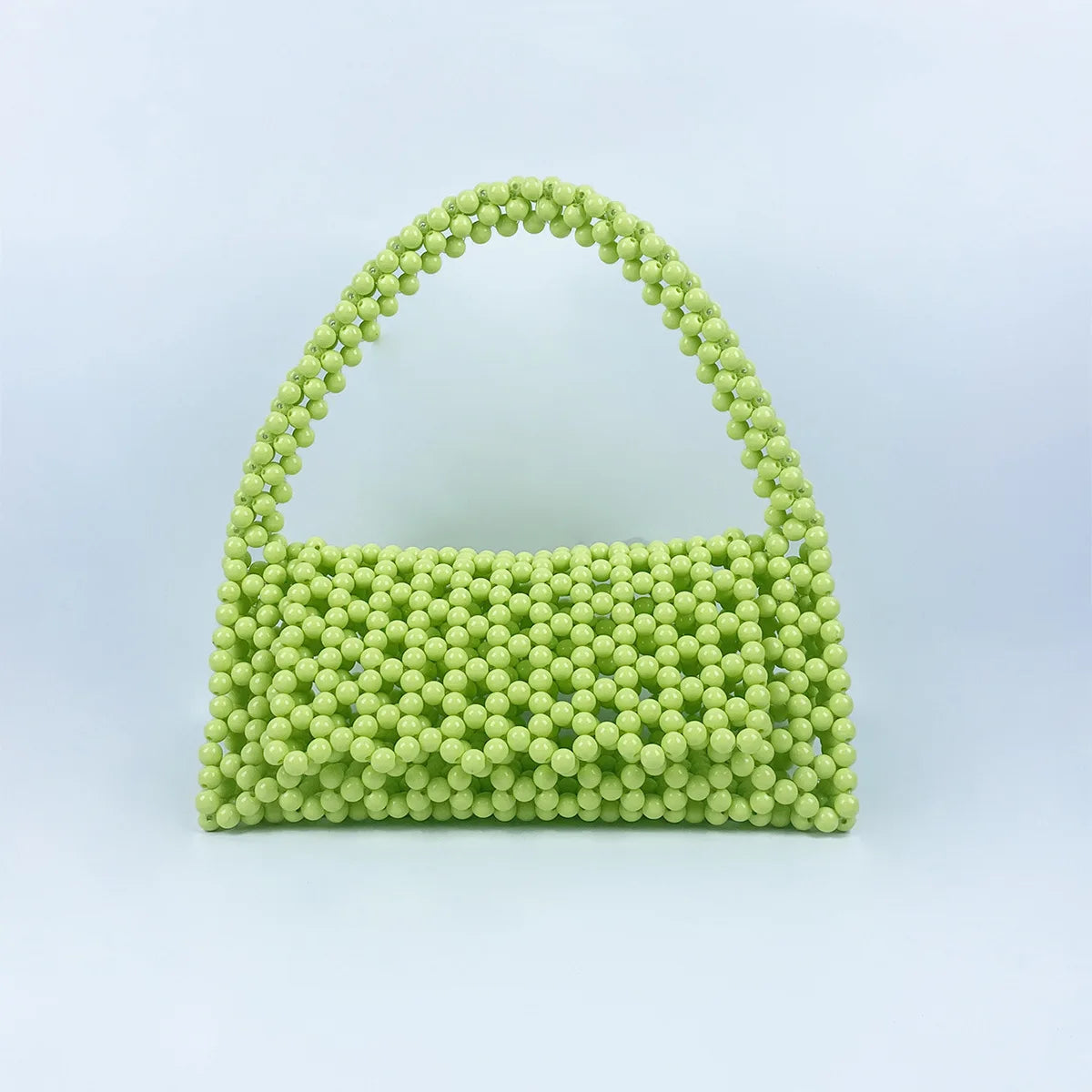 European and American Niche Handmade Color-blocked Pearl Triangle Bag Fashionable and Versatile Hand-held Rainbow Bead Weave Bag