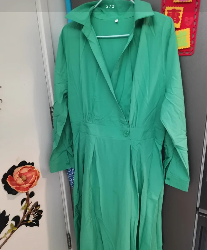 S-XXL Women's Casual Mid-Length Dress New Fashion Long-Sleeved V Neck Dot Pattern Hot Style for Ebay Aliexpress Wish for Autumn