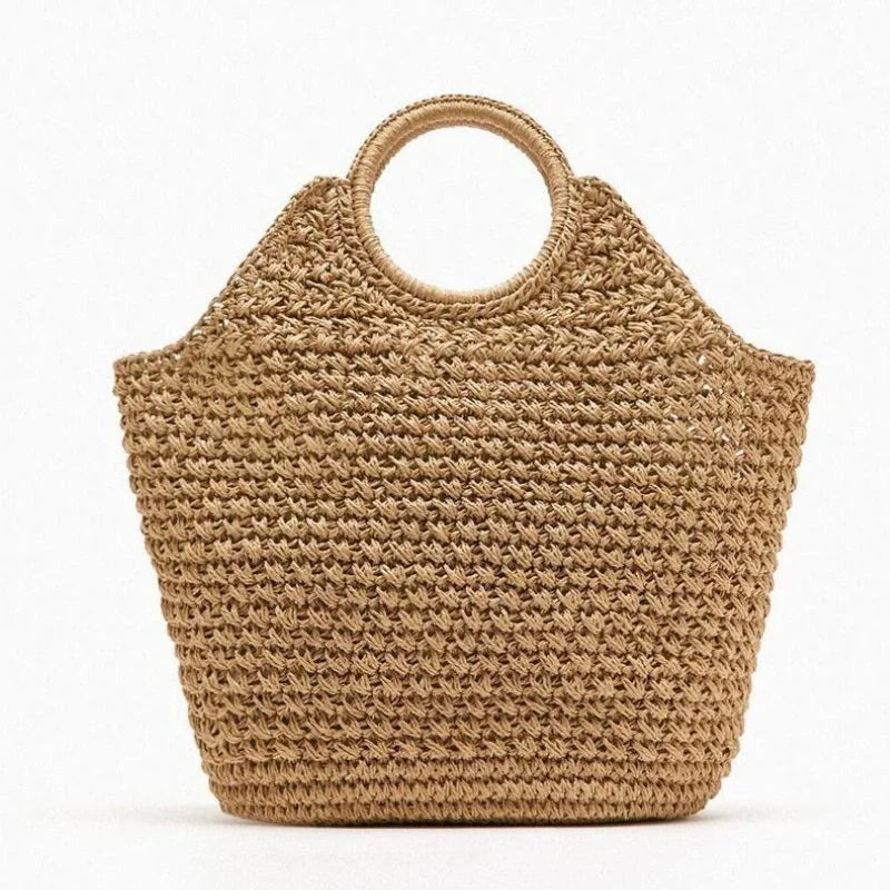 Women's Designer Rattan Handbag Purse 2025 Casual Vacation Beach Tote with Large Capacity Zipper Closure Straw Weave Handle