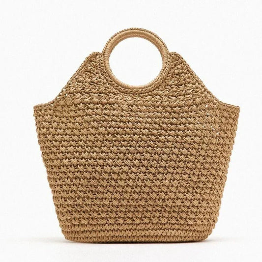 Women's Designer Rattan Handbag Purse 2025 Casual Vacation Beach Tote with Large Capacity Zipper Closure Straw Weave Handle