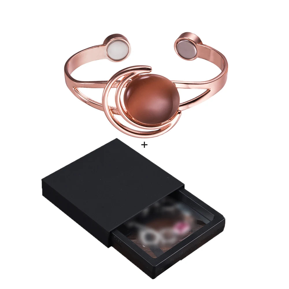 Vinterly Adjustable Magnetic Bracelet Pure Copper Brown Blue Stone High Magnet Arthritis Moon Sun Bangle Women Resizable Jewelry