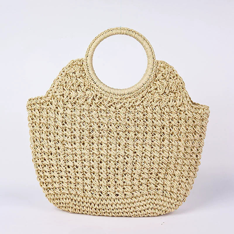 Women's Designer Rattan Handbag Purse 2025 Casual Vacation Beach Tote with Large Capacity Zipper Closure Straw Weave Handle