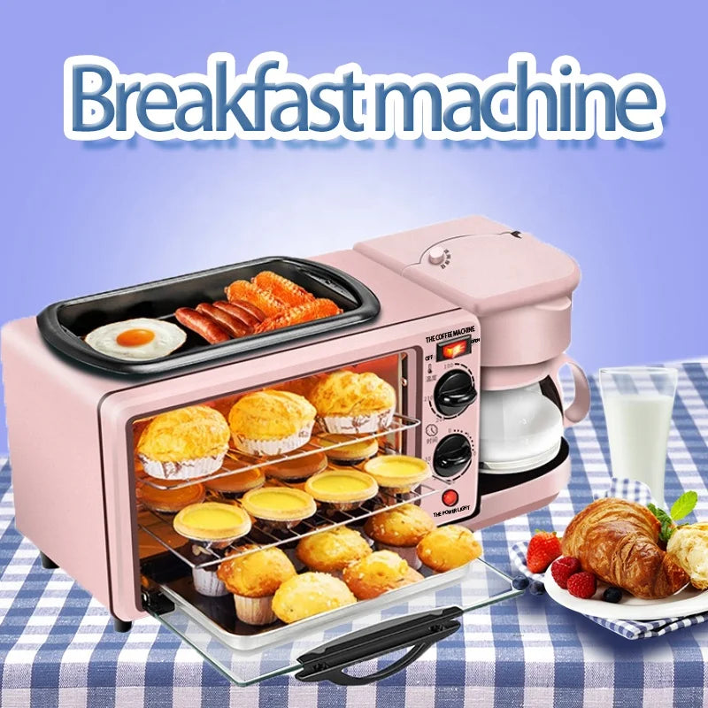 Multifunction 3-in-1 Electric Breakfast Set Toaster Coffee Maker Oven with Frying Pan