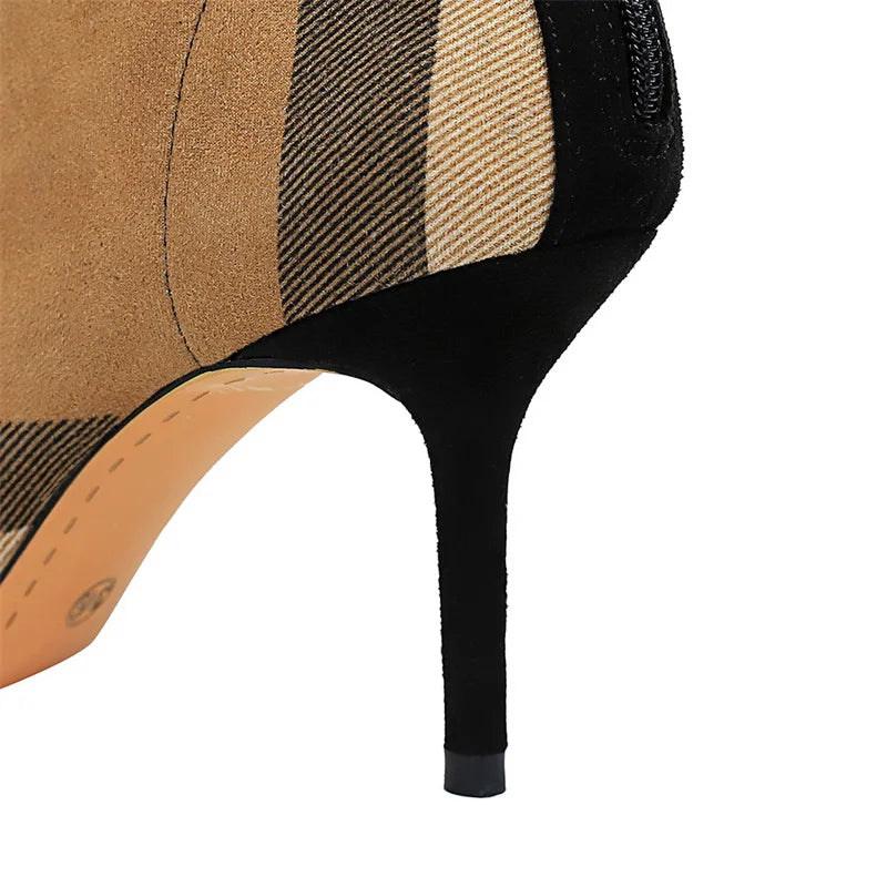 2024 Women's Fashion 8cm High Heels Ankle Pumps Pointed Toe Lace up Casual Ladies Short Boots Waterproof for Autumn
