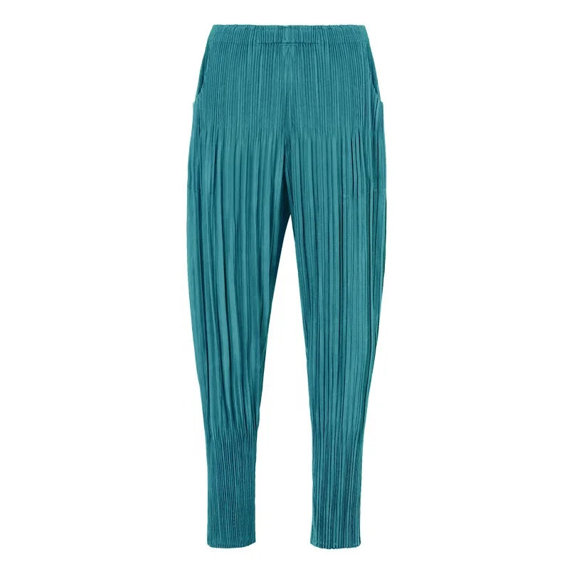 Miyake Pleated Casual Pants  Draping Feel  New Style Women's Simple Breathable  Casual Pants Large Size Harlem Pants