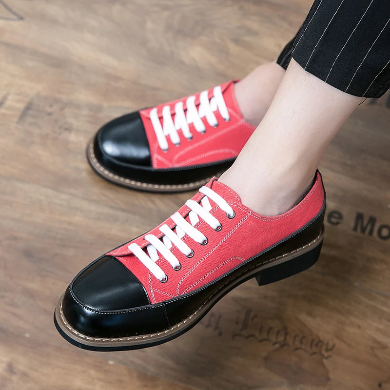 Men's Loafers Splicing PU Leather Shoes Business Casual Men Lace up Leather Shoes for Man