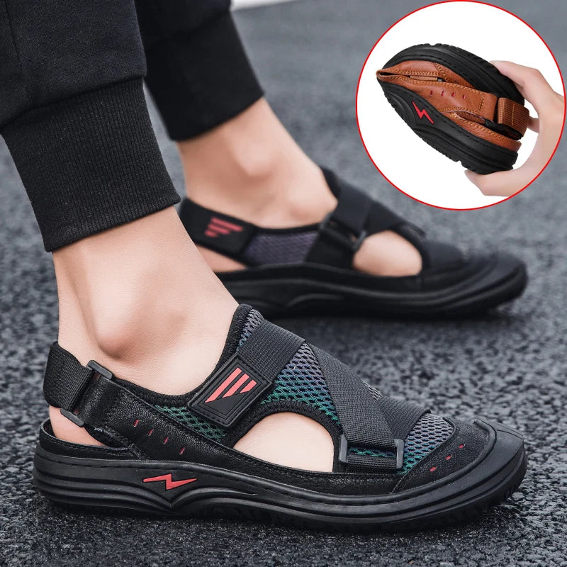 Men's Sandals Outdoor Walking Hiking Beach Shoes Sport Fisherman Slip on Low-top Puncture Resistant Air Mesh Breathable Casual