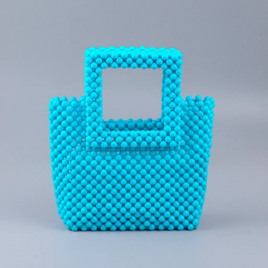 Jelly Color Acrylic Beaded Bag DIY Hand Woven Bead Bag Female Summer Square Top Handle Bag Luxury Designer Purses and Handbags