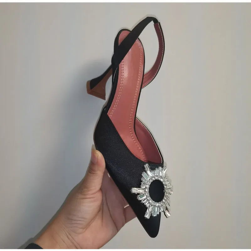 2025 Star style Women Sandals Elegant Pointed toe Slingback Summer Office Lady Shoes Fashion High heels Gladiator sandals Woman