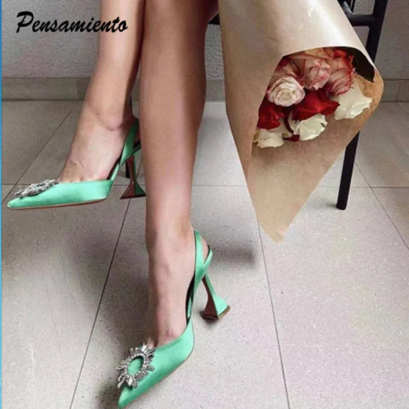 2025 Star style Women Sandals Elegant Pointed toe Slingback Summer Office Lady Shoes Fashion High heels Gladiator sandals Woman