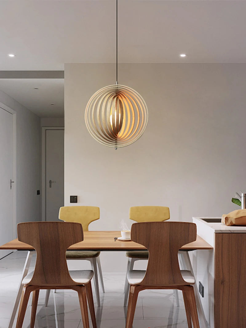 Wooden Living Room Bamboo Dining Pendant  lamp Creative Moon Lamp Wood Ring Bedroom Hanging Lamp