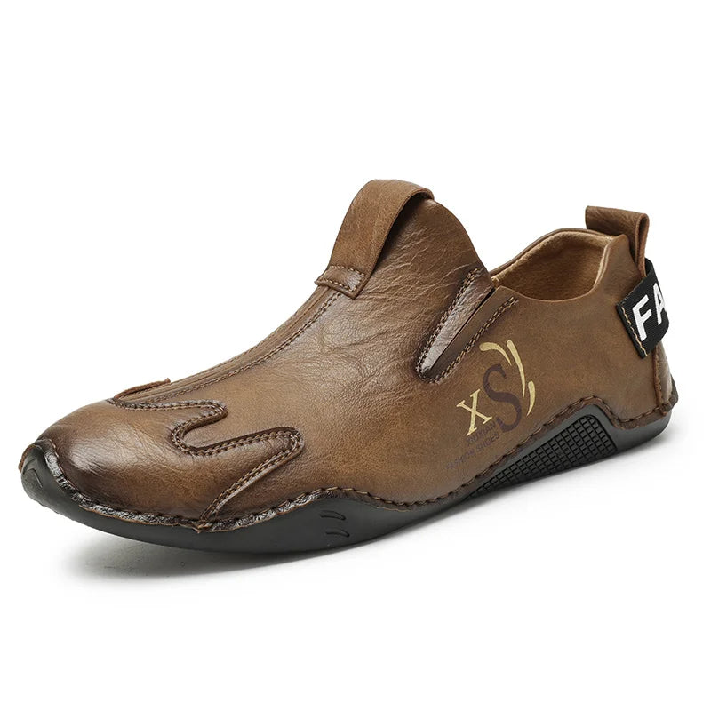 Men's Leather Slip-On Flat Business Shoes-Anti-Slip Breathable Comfort Lightweight for Long-Hour Use