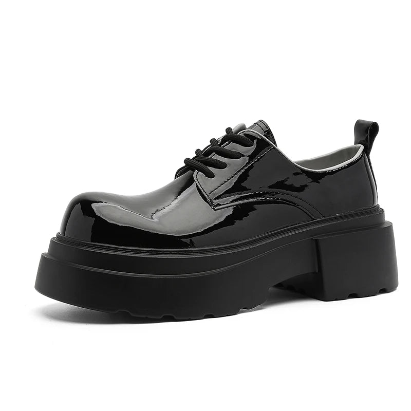 Men's Thick Sole Biker Shoes Leather Shoes Chunky Platform Motorcycle Footwear