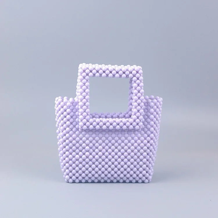 Jelly Color Acrylic Beaded Bag DIY Hand Woven Bead Bag Female Summer Square Top Handle Bag Luxury Designer Purses and Handbags