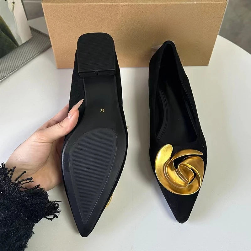 Sandales-Femme- Female Dress Office Shoes Flat Slipper Metal Women 2023 Sandals New Arrival