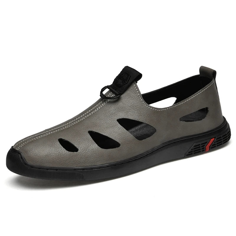 Men's Clogs Sandals Loafers Flats Outside Walking Beach Shoes Hollow Out Air Hole Leather Slip on Low-top Open-toe Breathable