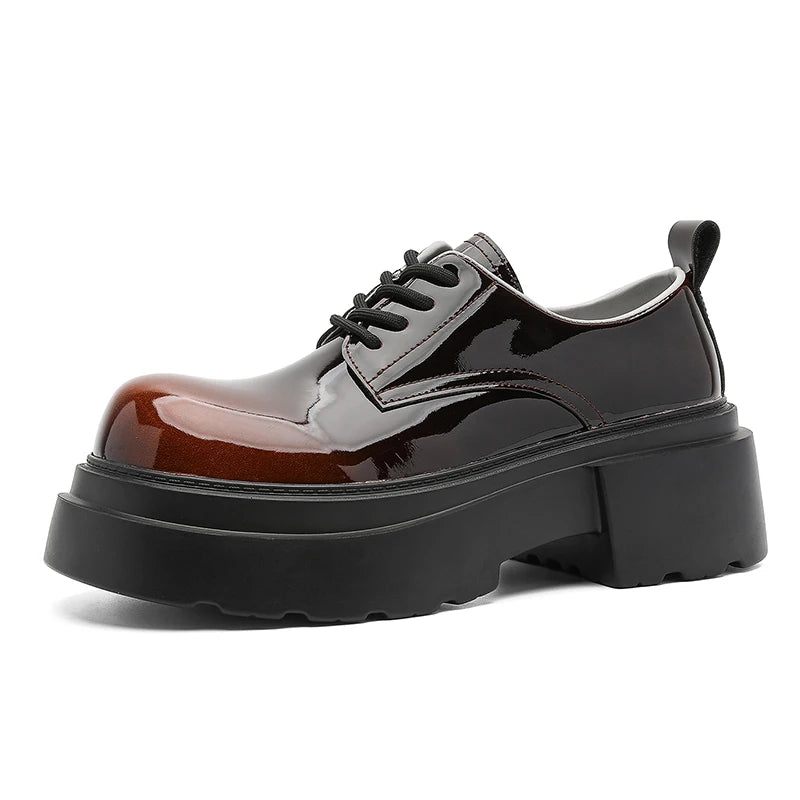 Men's Thick Sole Biker Shoes Leather Shoes Chunky Platform Motorcycle Footwear