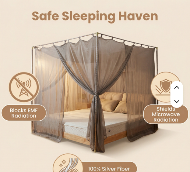 BLOCK EMF Anti Radiation Silver Mesh Fabric EMF Mosquito Net RFID Shielding Bed Canopy