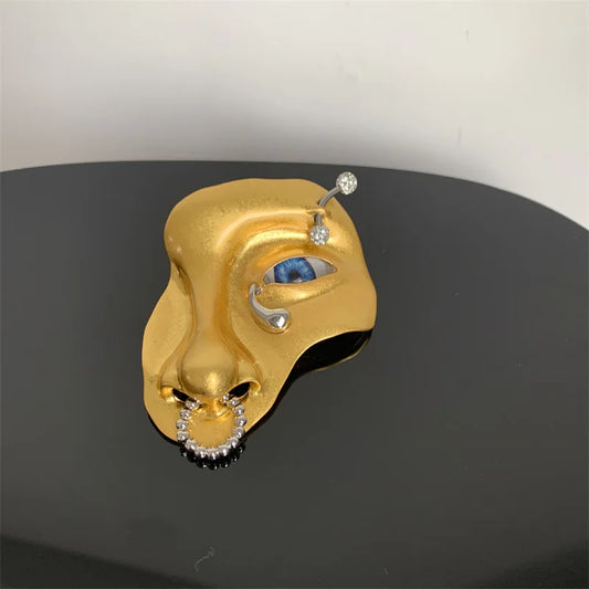 2024 New French Gold-Plated Face Brooch Vintage Fashion Suit Skirt Brooch Unisex Men's Women's Jewelry Accessories