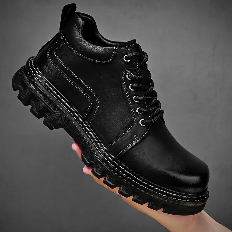 New Genuine Leather Men Boots Cow Leather Upper Durable Sole Lace up Autumn Winter Boots  Daily Leisure Outdoor Shoes For Man