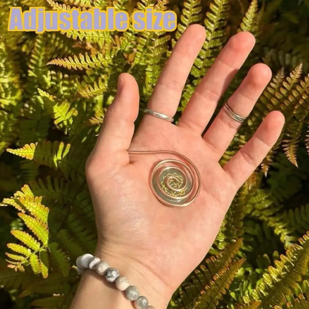 Adjustable Copper Tone Palm Ring Portable Handmade Reiki Energy Spiral Hand Ring Jewelry Accessories Copper Tone Cuff