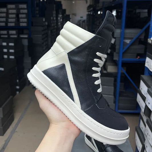 Men's Casual Shoes Genuine Leather Shoes for Women Owen Geo Black Solid Sneakers Lace-up Men's Shoes