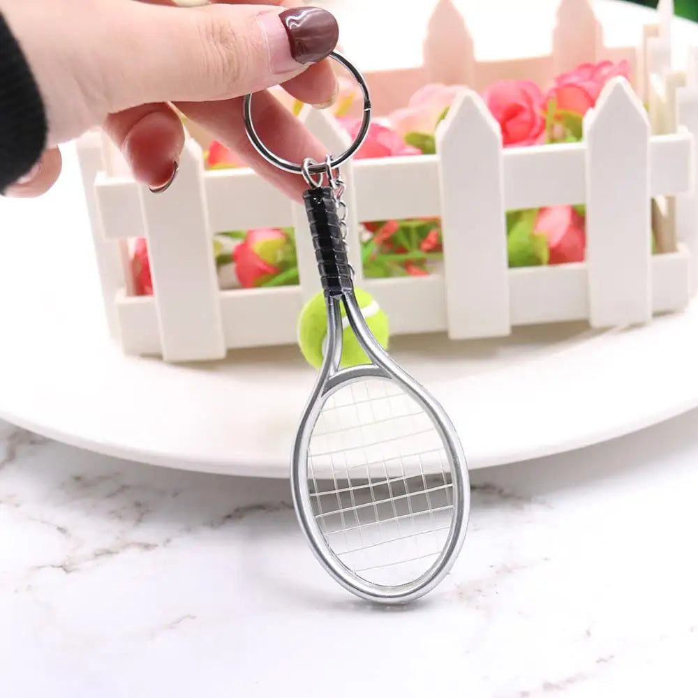 Mini Simulation Golf Racket Ball Pendant Keychain Metal Tennis Keyring Sports Clubs Purse Charm Holder Bag Ornament Jewelry Gift