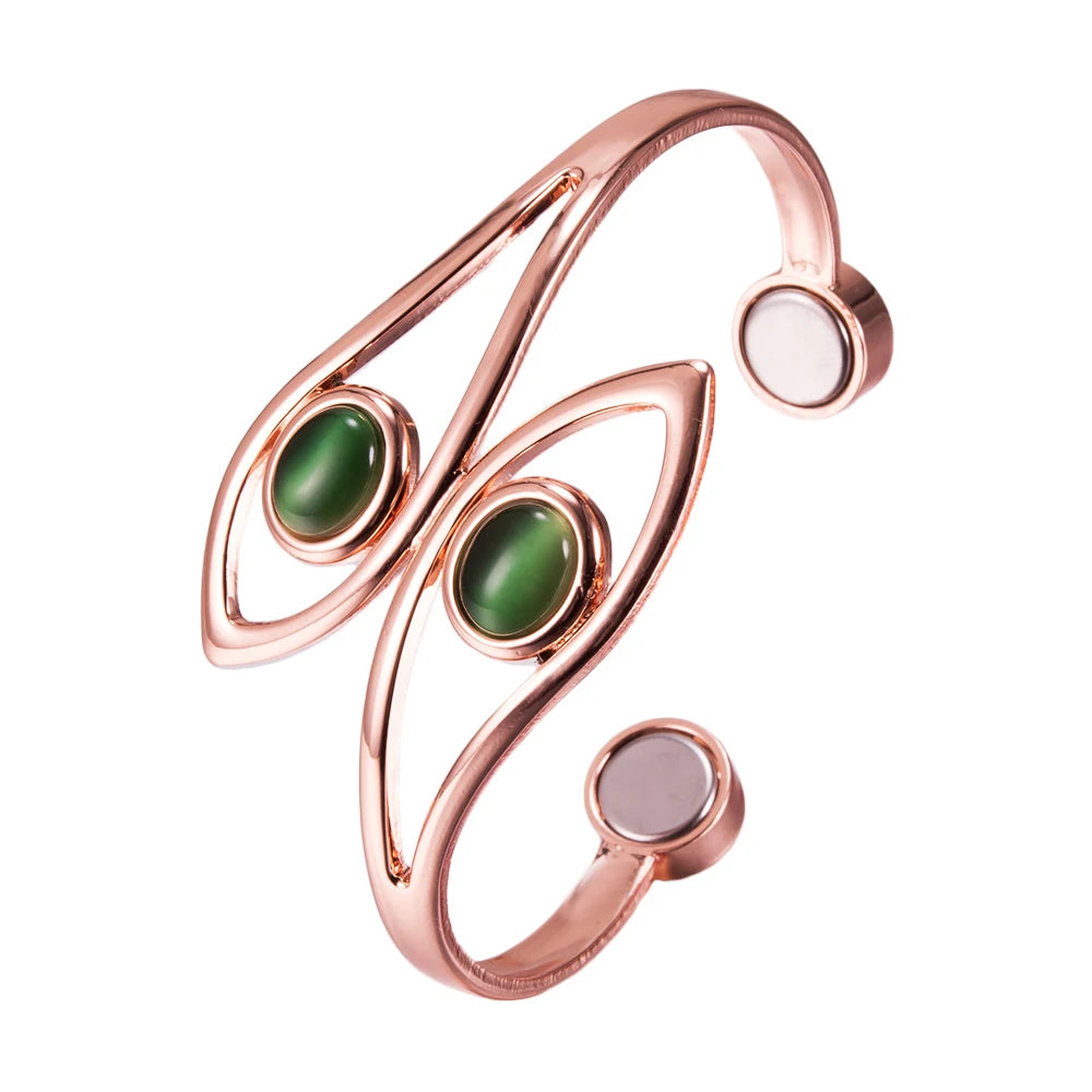 Pure Copper Bracelets for Women Blue Stone Adjustable Open Cuff Magnet Bangles Arthritis Health Energy Jewelry Femme Resizable