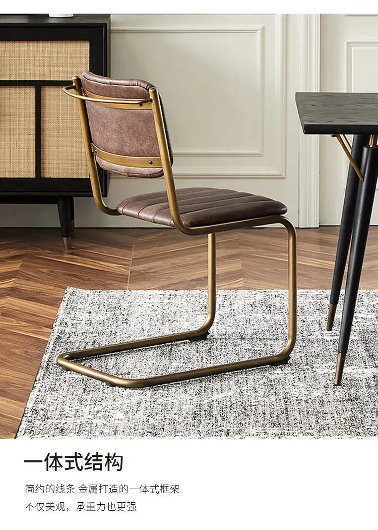 Mid-century Dining Chair Retro Iron Frame Armchair Postmodern Luxury Backrest Leisure Seat for Household Dining Room Furniture