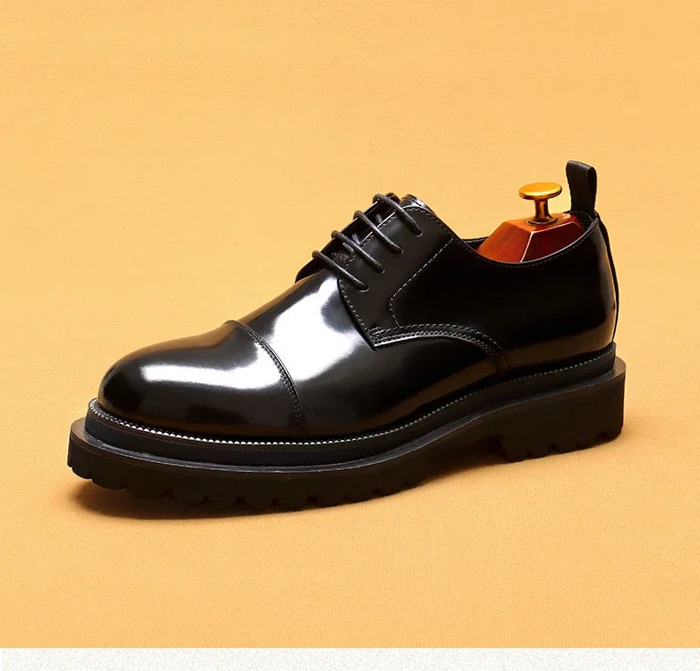 Patent Leather Mens Business Derby Shoes Luxury Brand Handmade Genuine Leather Fashion Designer Platform Wedding Dress Shoes Man