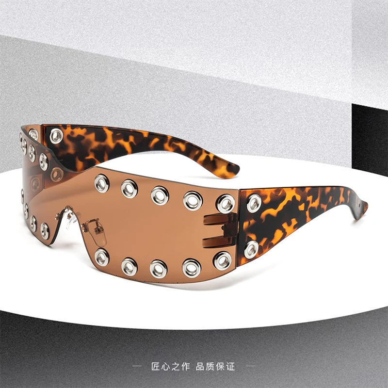 New 2026 Luxury Trendy Diamond Rimless Rhinestone Sunglasses Women Punk Shield Wrap Sun Glasses Vintage One-Piece Shades Goggle