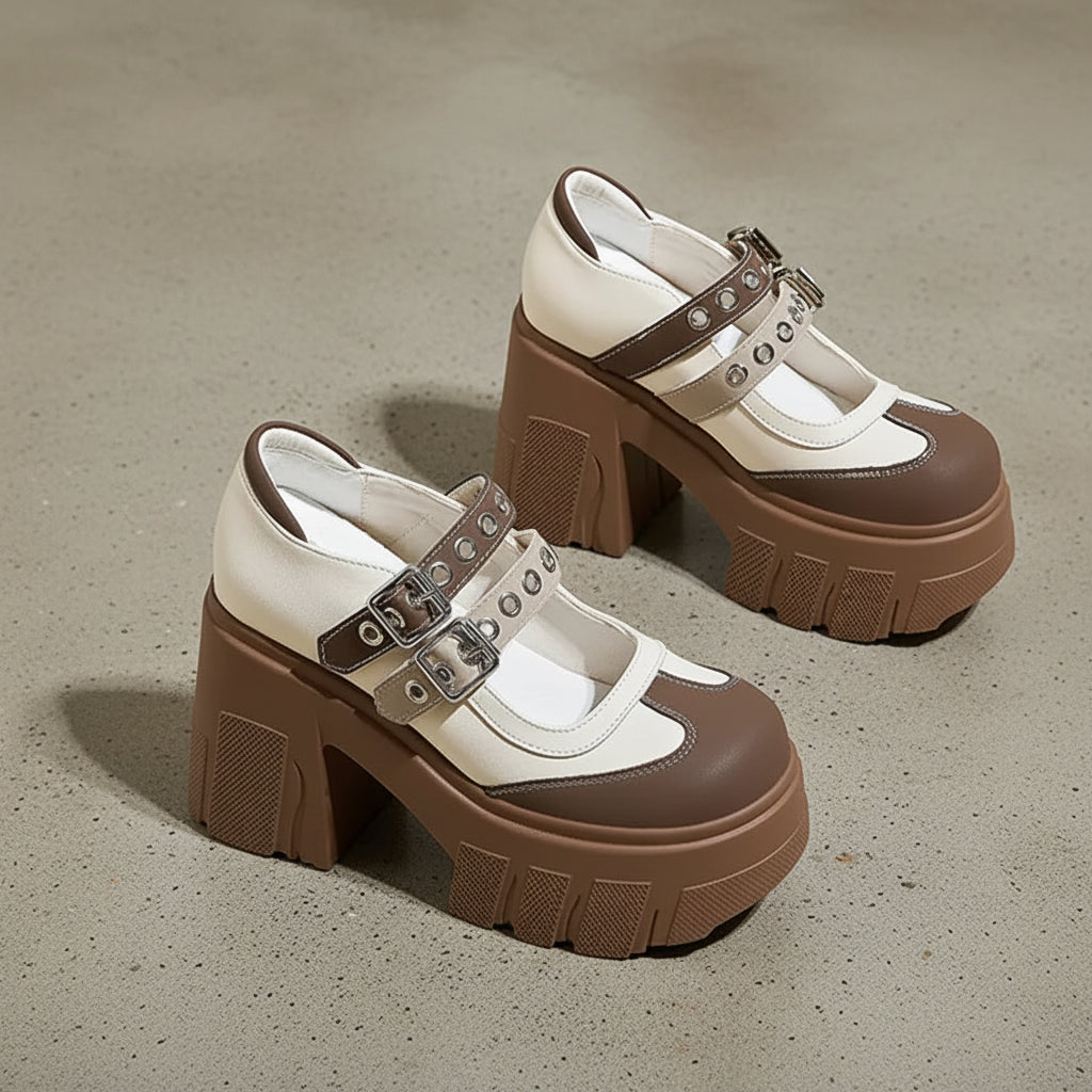 Rivet Strap Buckle Lolita Mary Janes Women Pumps Spring Summer Casual Platform Wedges 11cm High heels Girls Chunky Shoes