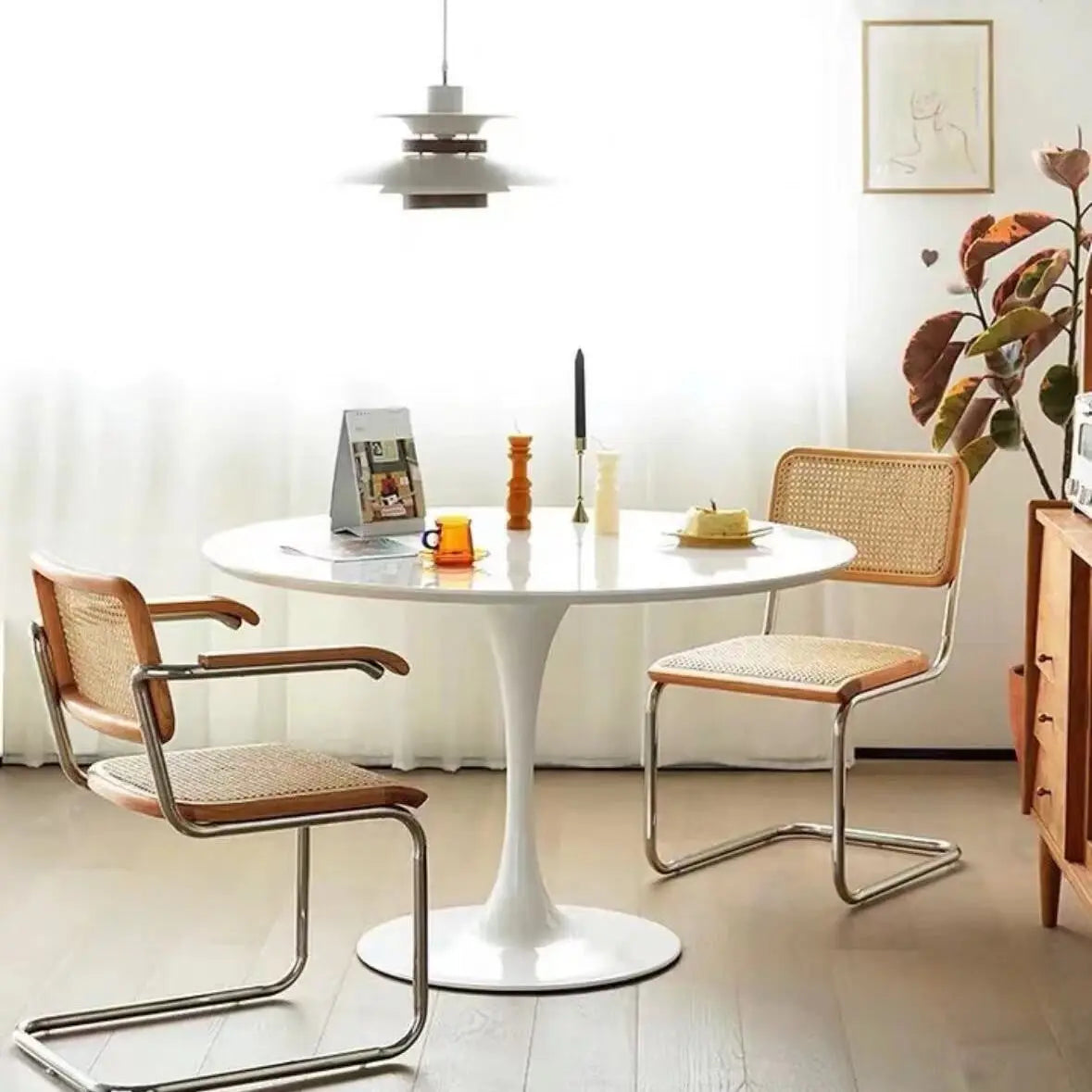 W*-Tulip Stone Dining Table for Restaurant Small Apartment-Modern Simple White Multi-functional Design Single Pedestal