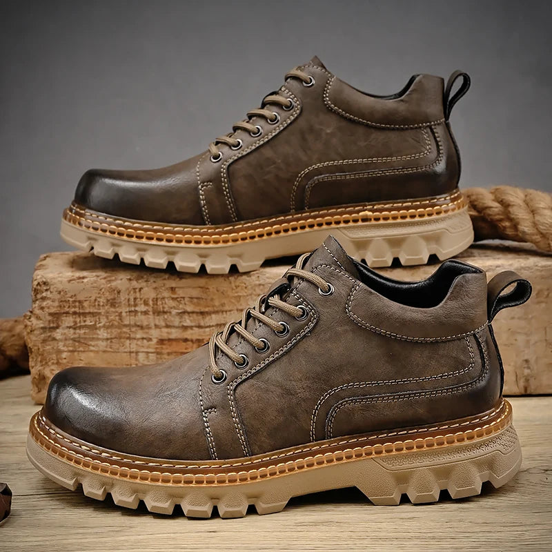 New Genuine Leather Men Boots Cow Leather Upper Durable Sole Lace up Autumn Winter Boots  Daily Leisure Outdoor Shoes For Man