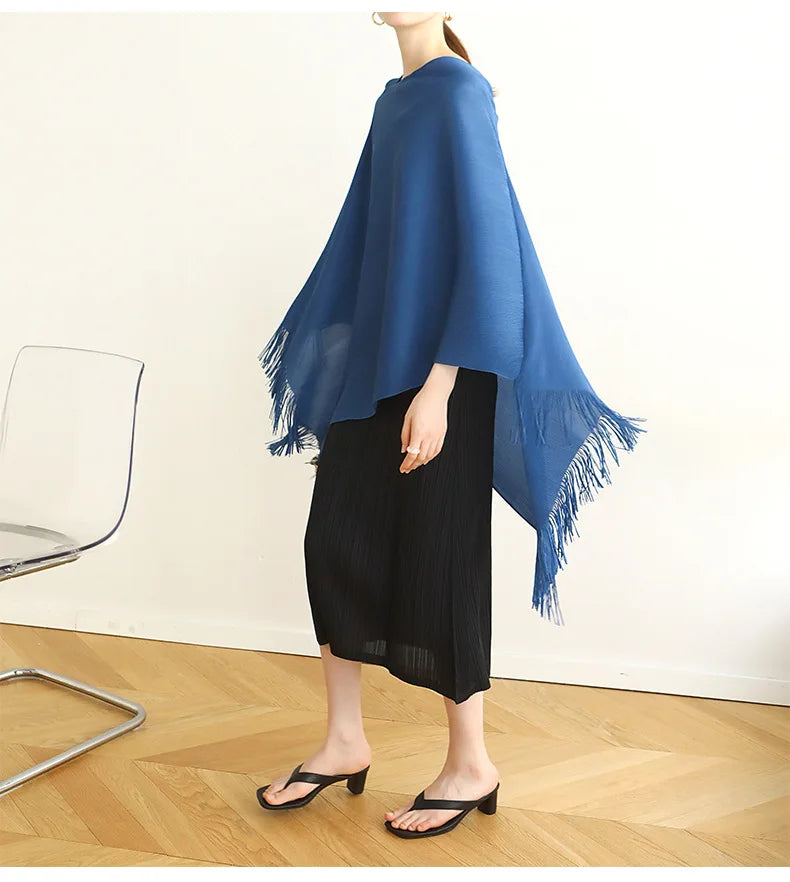 ALSEY Miyake Pleated Fringe Sleeveless Simple Shawl Jacket Autumn Spring New Light Luxury Solid Color Irregular Tops for Women's