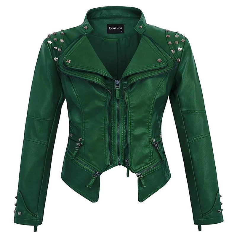 2025 2026 Winter- Spring New Style Suit Collar Rivet Waist Short Washed Pu Leather Jacket