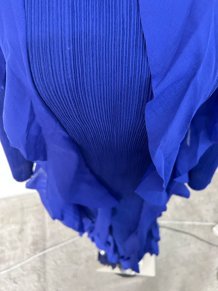 Miyake Pleated Fashion Dress O-Neck Long Sleeve Spliced Ruffles New 2023 Summer Evening Party Clothing Lady Middle East HotSales
