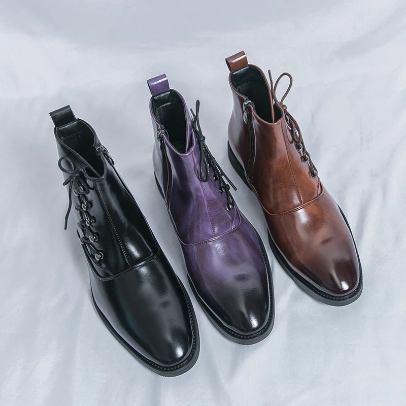 Autumn New Men's Pointed Side Zipper Comfortable High Top Boots Fashionable Brand Men Business Banquet Personalized Short Boots