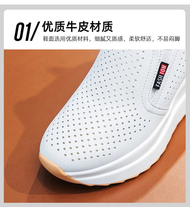 10cm Microfiber Platform Heel Wedge Shoe Sneakers Pumps White Platform Air Mesh Hollow Pumps Shoes Summer Women Zapatos de Mujer