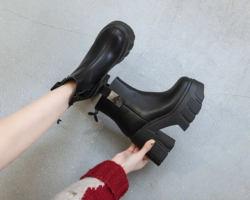 Fujin 11cm New Microfiber Leather Women High Increase Casual Ankle Boots Platform Wedge Pumps Heels White Shoes Winter Shoes