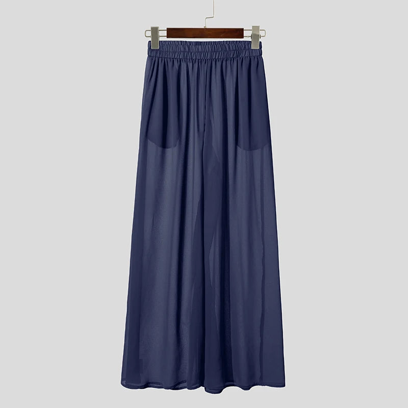 INCERUN Men's Sets Solid Chiffon See Through Sleeveless Irregular Tank Tops Pants Two Piece Sets Oversize 2026 Men Matching Sets