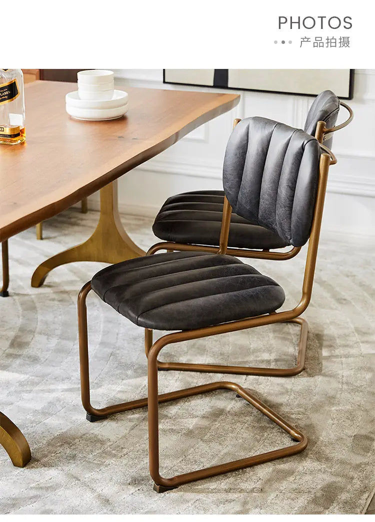 Mid-century Dining Chair Retro Iron Frame Armchair Postmodern Luxury Backrest Leisure Seat for Household Dining Room Furniture
