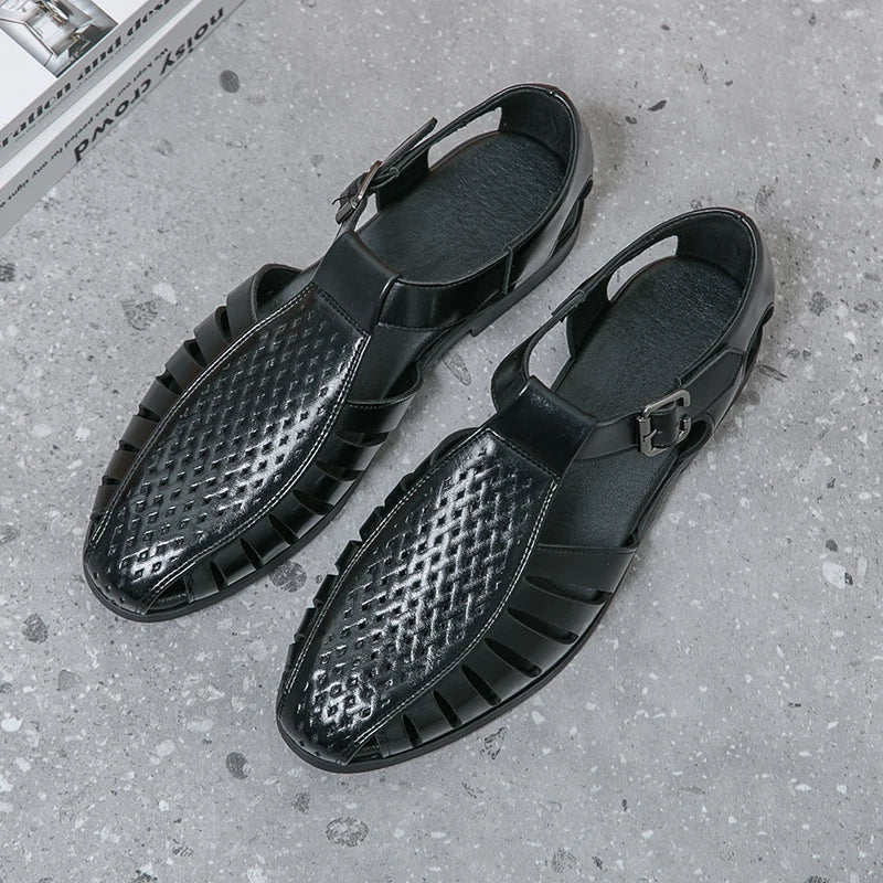 Brand's New Men's Summer Oversized Breathable Sandals Retro Pointed Men's Fashion Trend Hollowed Out Comfortable Leather Shoes