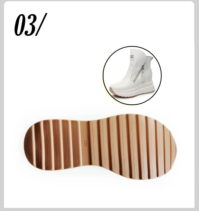9cm White Black Women Ankle Boots Platform Wedge Heel Booties Shoes Microfiber Leather Spring Winter Fashion Sneakers High Top