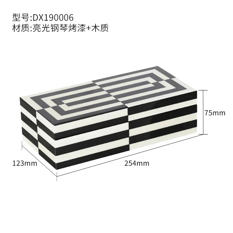Elegant Glossy Piano Lacquer Home Decor Black White Stripes Jewelry Organizer Box Tray Display Stand Stylish Storage Decorative
