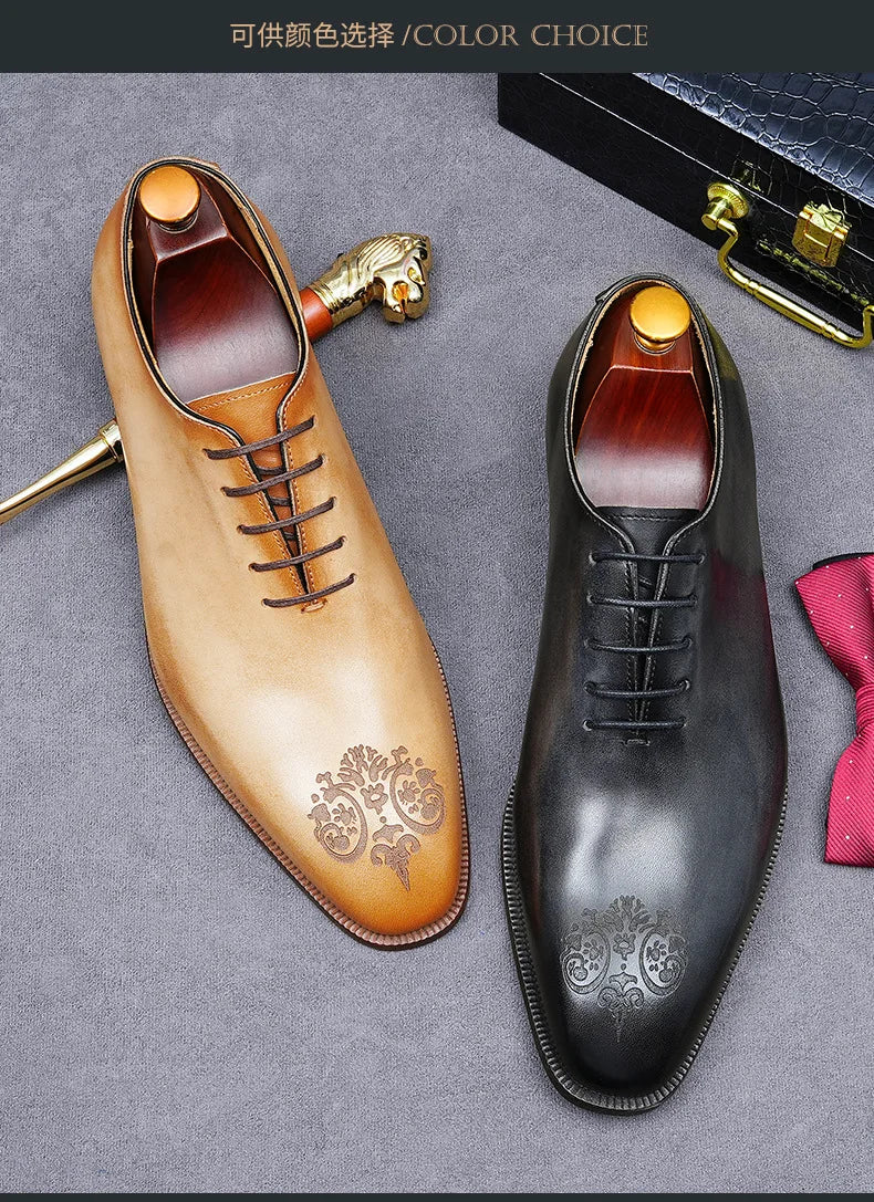 Elegant exclusive Men's Handmade Whole-Cut Leather Shoes | Genuine Cowhide, Leather Lining, Formal Business Wedding Dress Shoes