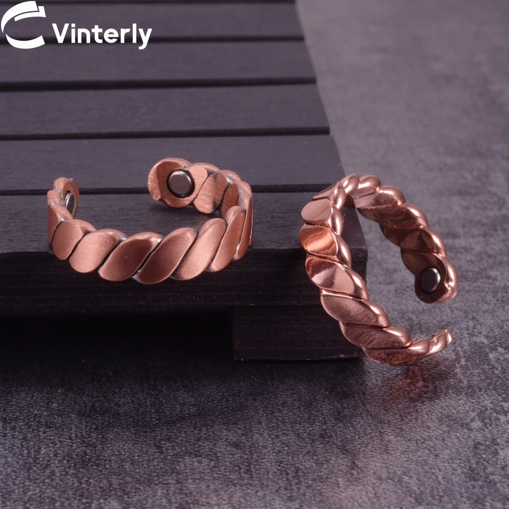 Vinterly Twisted Adjustable Pure Copper Rings Magnetic Therapy Athritis 6mm Wide Health Energy Finger Open Cuff Jewelry for Men