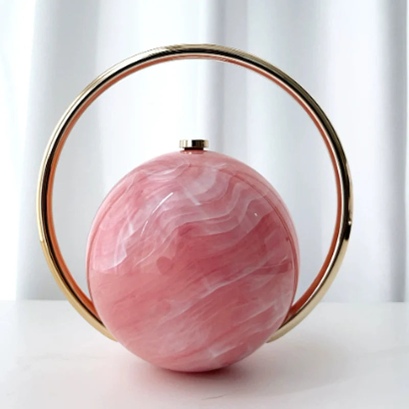 Fashion Bride Pearl White Round Metal Gold Women Luxury Evening Banquet Clutch Bag Wedding Purse Party Crossbody Day Handbag