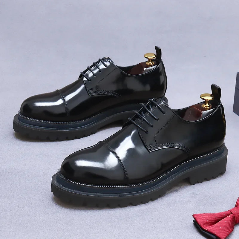 Patent Leather Mens Business Derby Shoes Luxury Brand Handmade Genuine Leather Fashion Designer Platform Wedding Dress Shoes Man