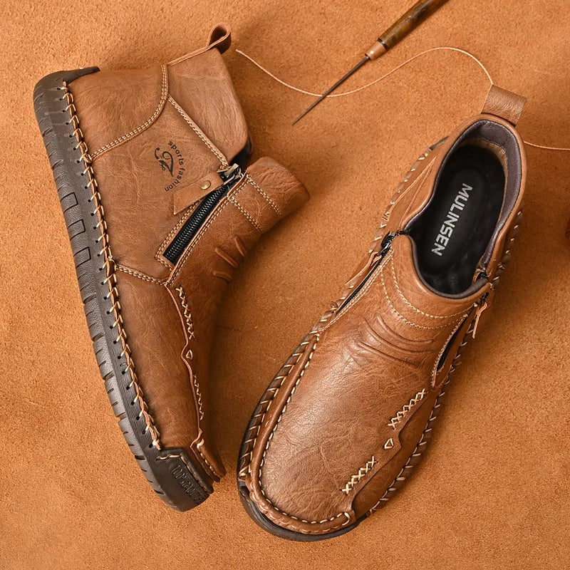 Men's Shoes Genuine Leather Luxury Slip on Shoe Handmade Ankle Boots Comfortable Timeless Winter Fashion Mid Cut Handmade Zipper Shoes